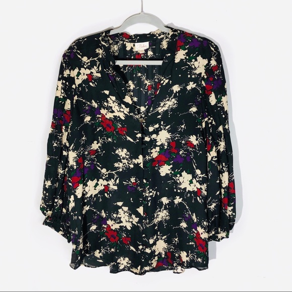 Parker Tops - Parker Floral Print Silk Hi/Low Hem Blouse